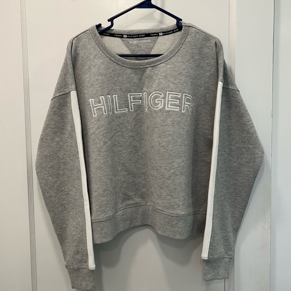 Tommy Hilfiger Gray Crew Neck Sweater with White Accents